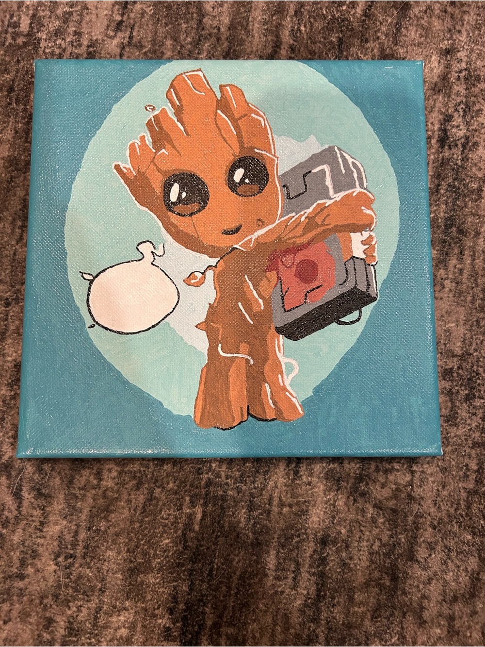Groot Canvas Art Painting with Baby Groot and Cosmic Box